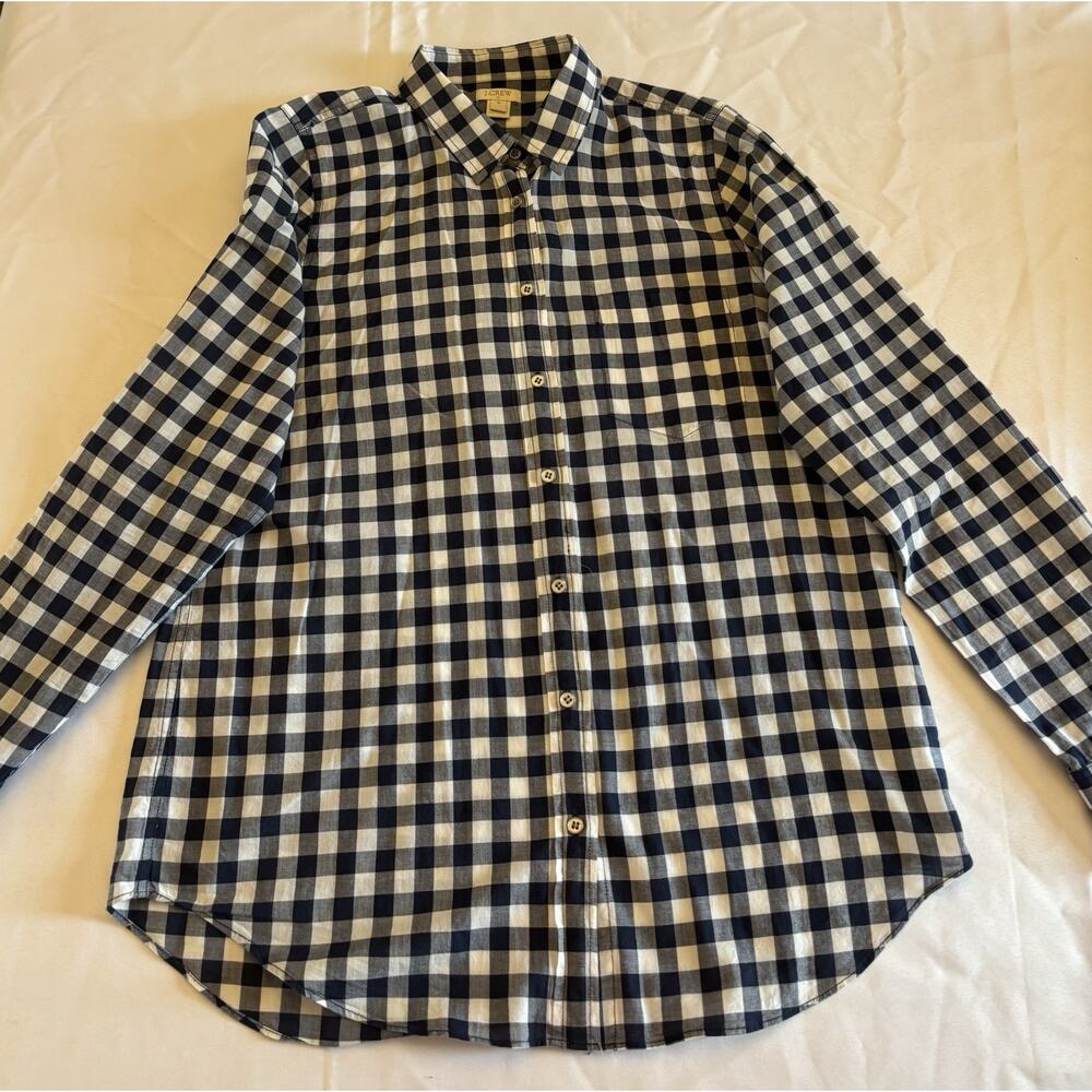 J Crew Button Up Mens Shirt Pre-owned Size Medium Navy Plaid - Picture 3 of 4